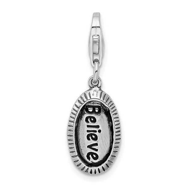 925 Sterling Silver Antiqued BELIEVE w/Lobster Clasp Charm 